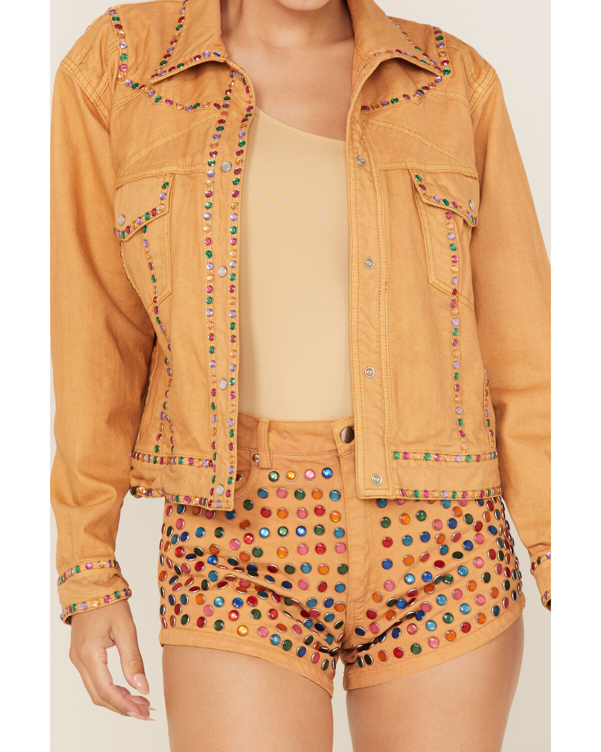 Understated Leather Women's Elvis Rhinestone Western Denim Snap Jacket