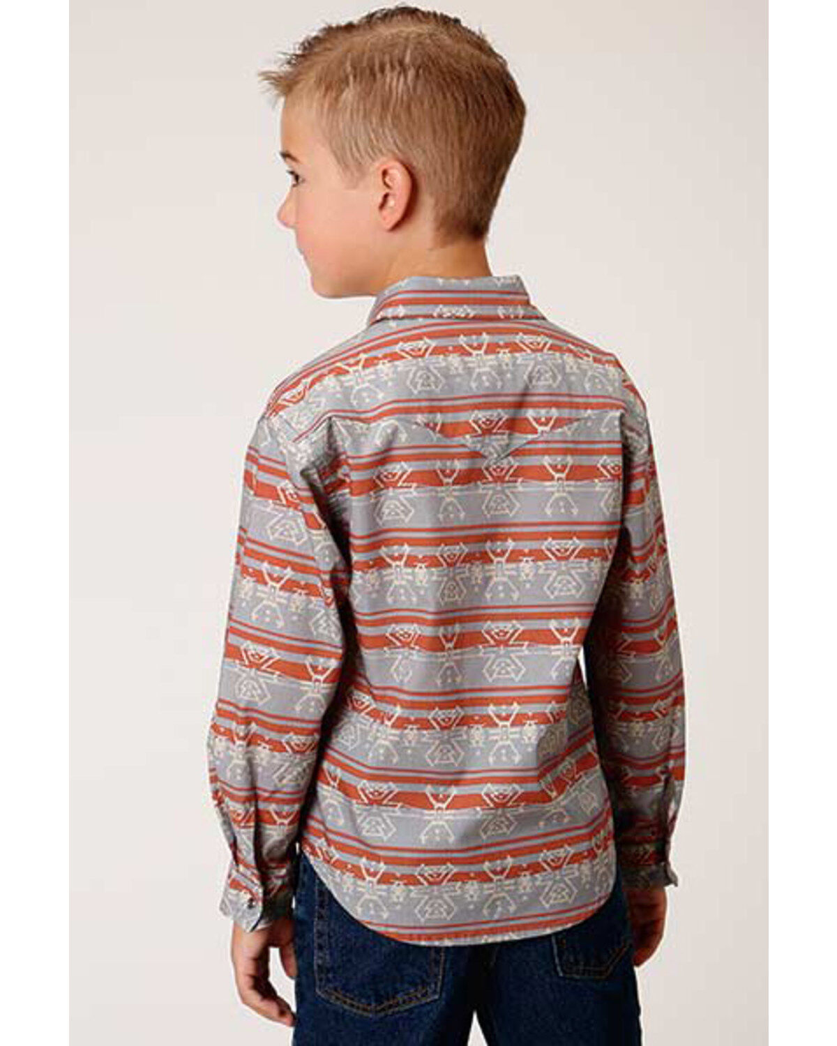 Roper Boys' Southwestern Print Long Sleeve Western Shirt