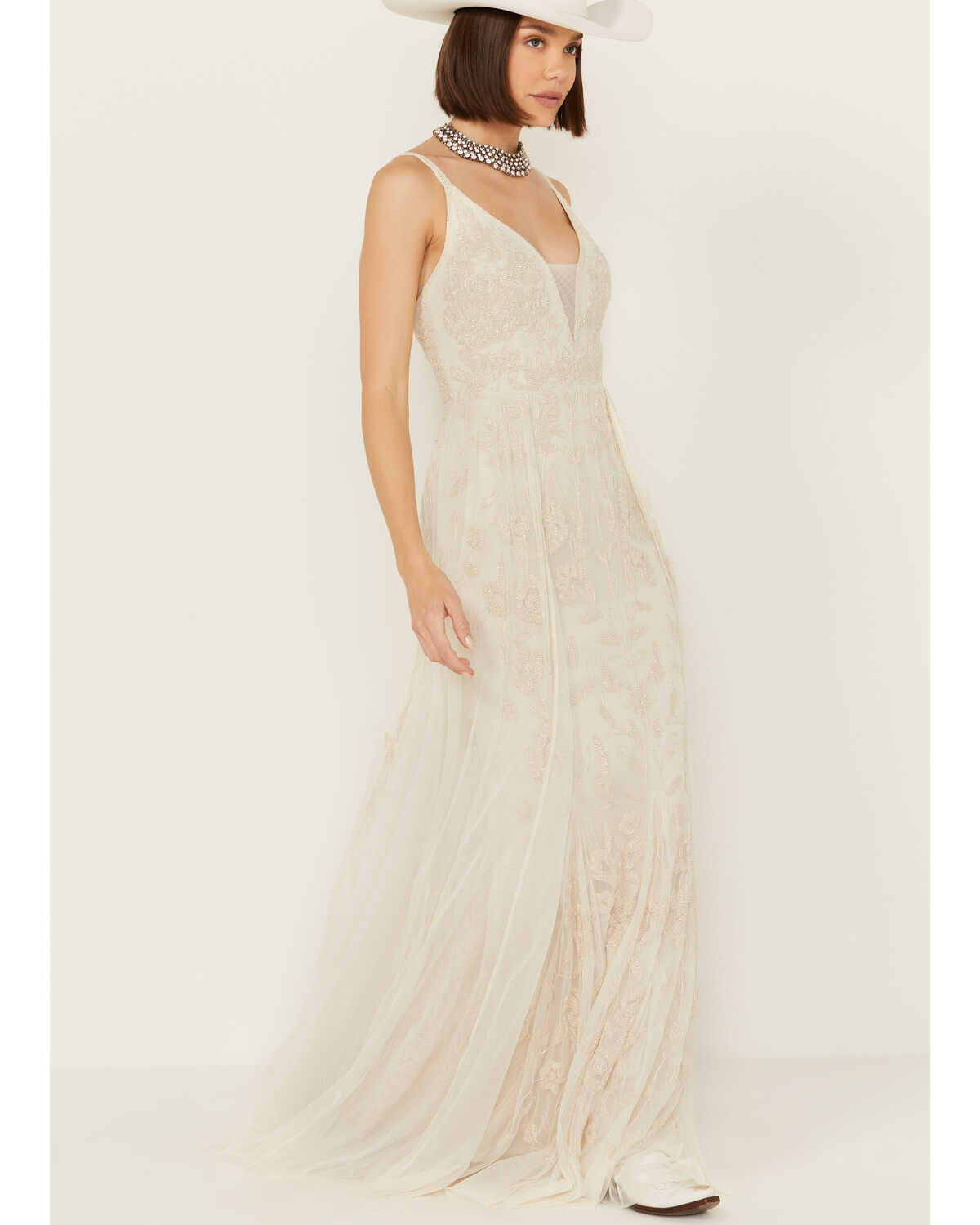 Wonderwest Women's Birch Beaded Mesh Bridal Dress