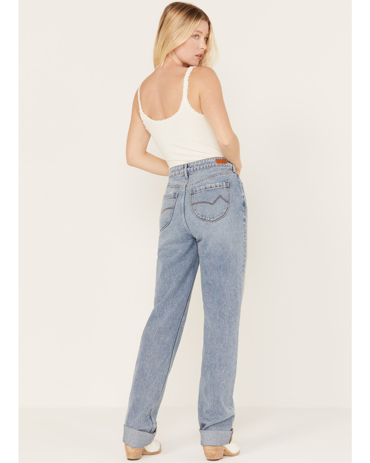 Cleo + Wolf Women's Medium Wash Short Straight Cuffed Jeans