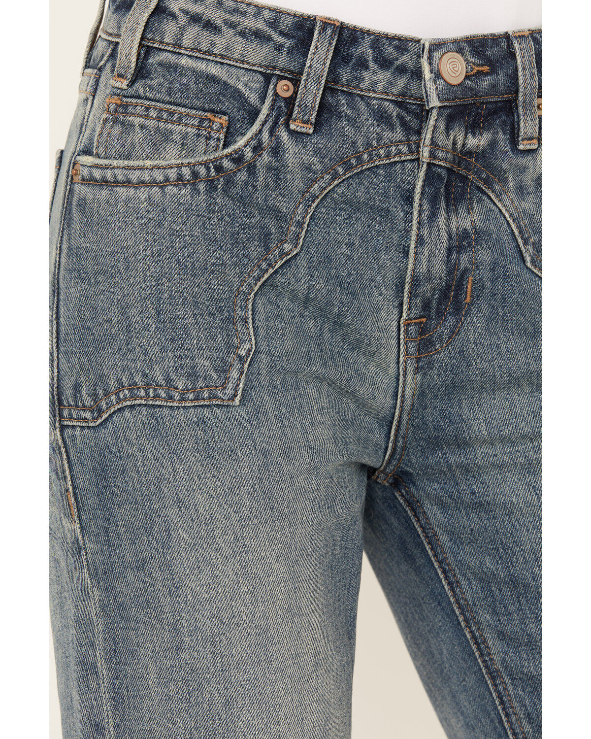 Rock & Roll Denim Women's Medium Wash High Rise Yoke Pocket Vintage Bootcut Jeans