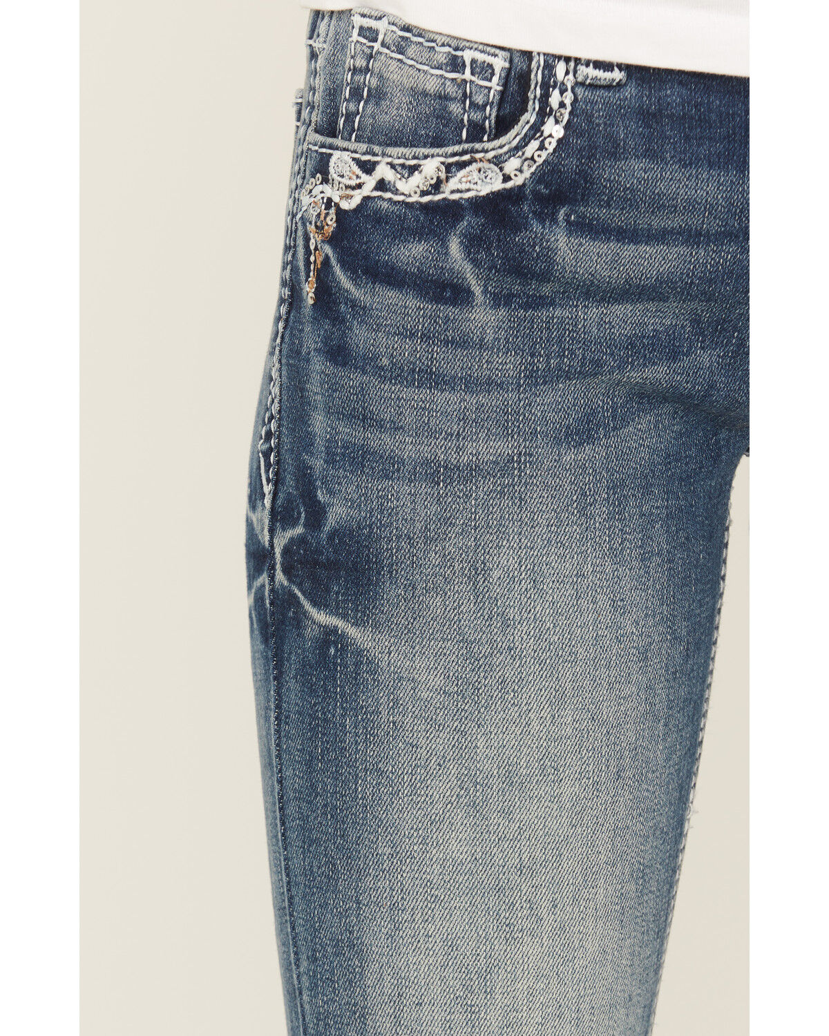 Grace in LA Girls' Medium Wash Dreamcatcher Pocket Bootcut Denim Jeans