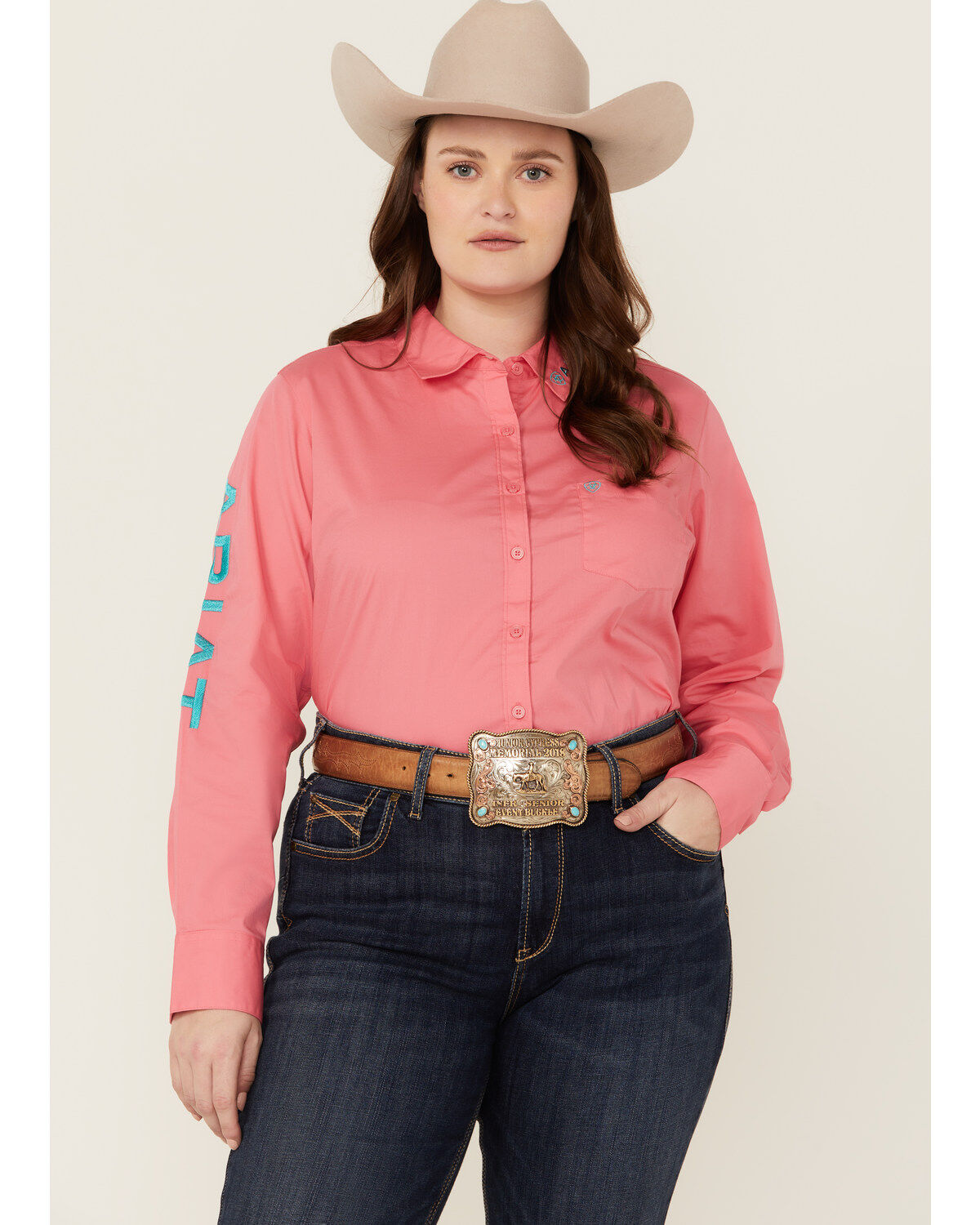 Ariat Women's Team Kirby Wrinkle Resistant Long Sleeve Button-Down Stretch Western Shirt - Plus