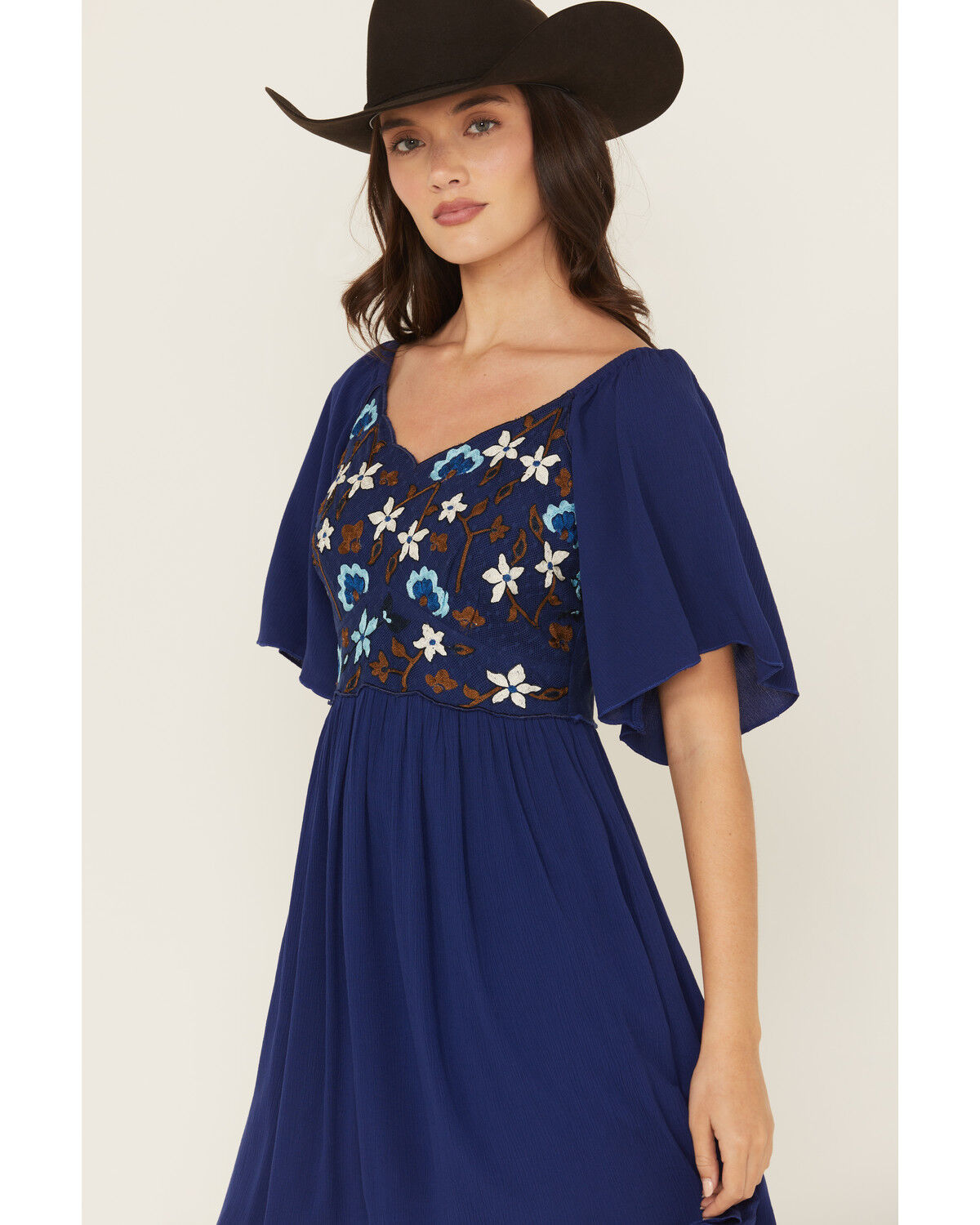 Shyanne Women's Embroidered Crinkle Flutter Sleeve Mini Dress