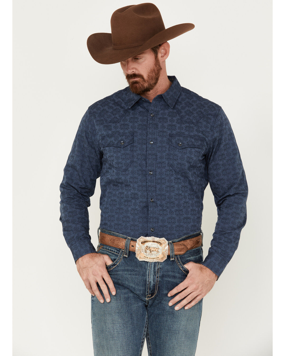 Moonshine Spirit Men's Show Stopper Floral Print Long Sleeve Western Snap Shirt