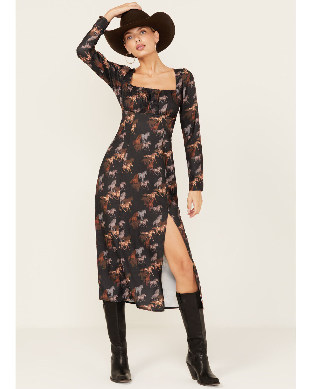 Rock & Roll Denim Women's Horse Print Midi Dress