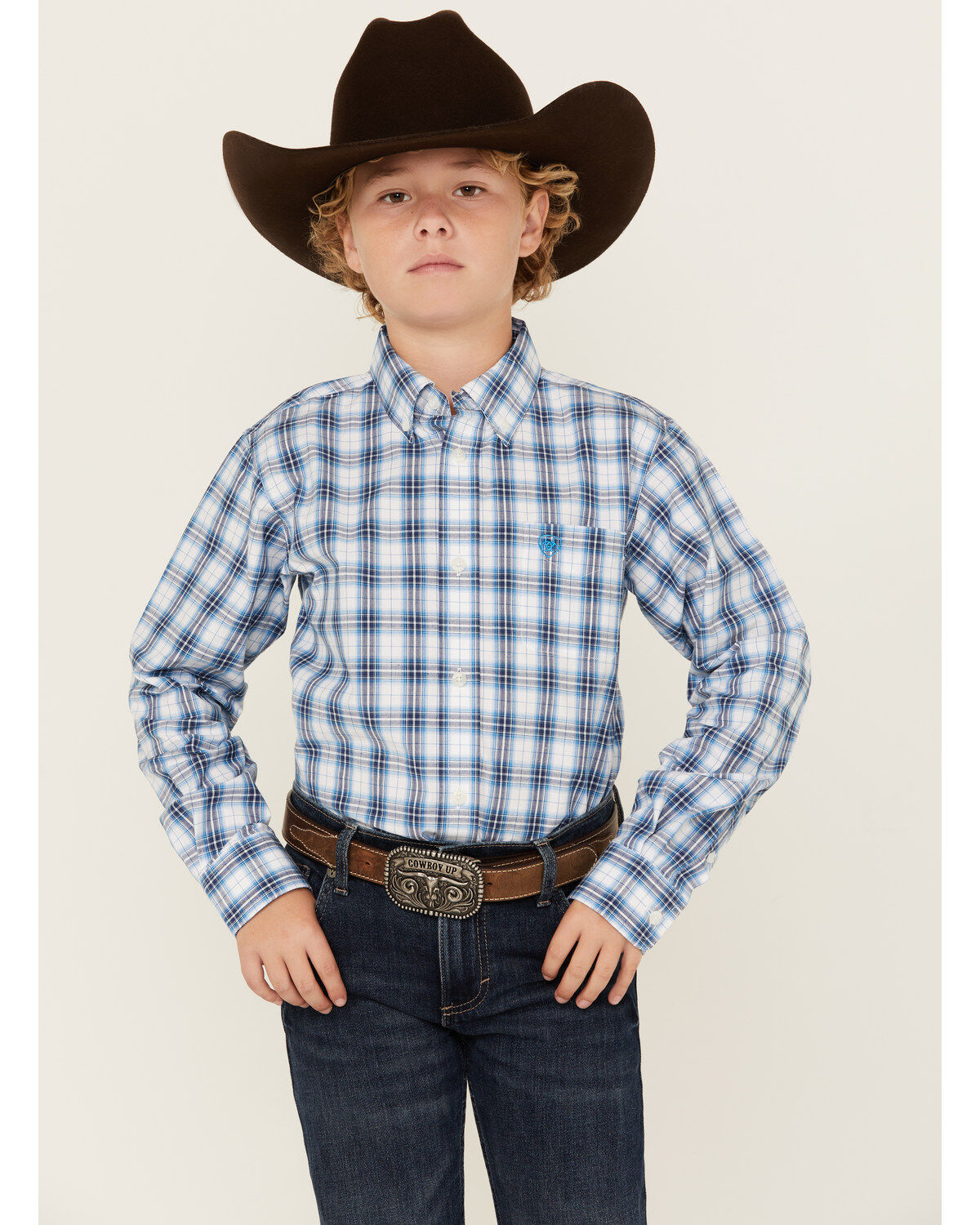 Ariat Boys' Plaid Print Long Sleeve Button-Down Western Shirt