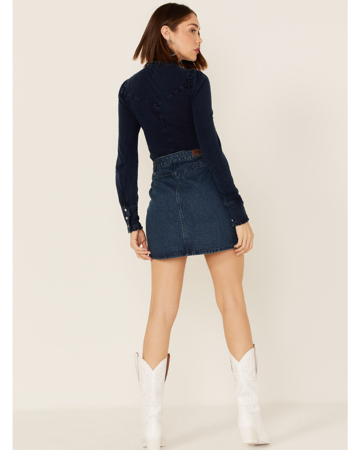 Rock & Roll Denim Women's Dark Wash Studded Belted Western Denim Mini Skirt