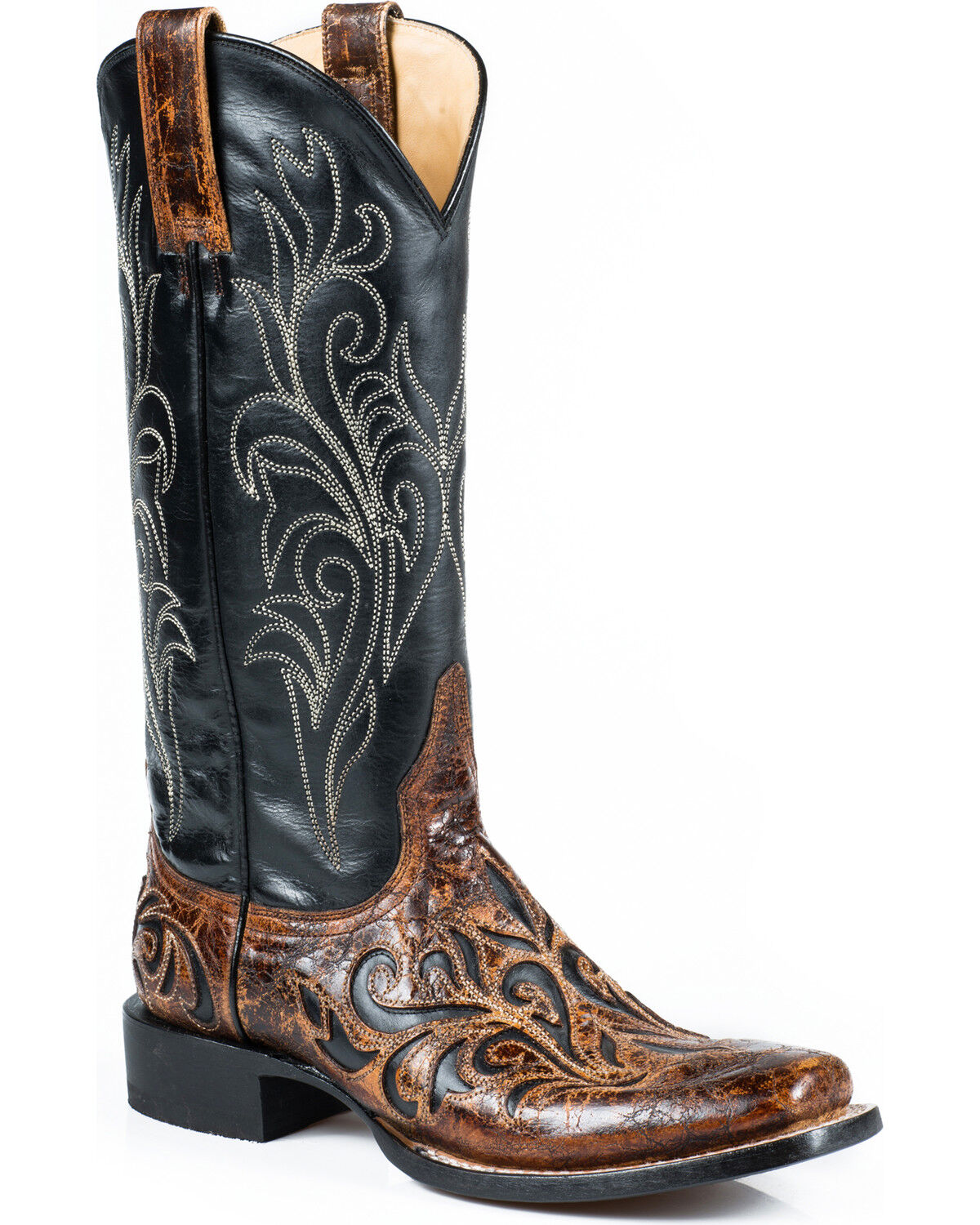 Stetson Women's Caroline Vintage Brown Overlay Western Boots - Square Toe