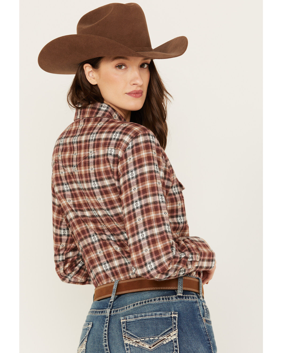 Wrangler Women's Plaid Print Flannel Boyfriend Long Sleeve Snap Western Shirt