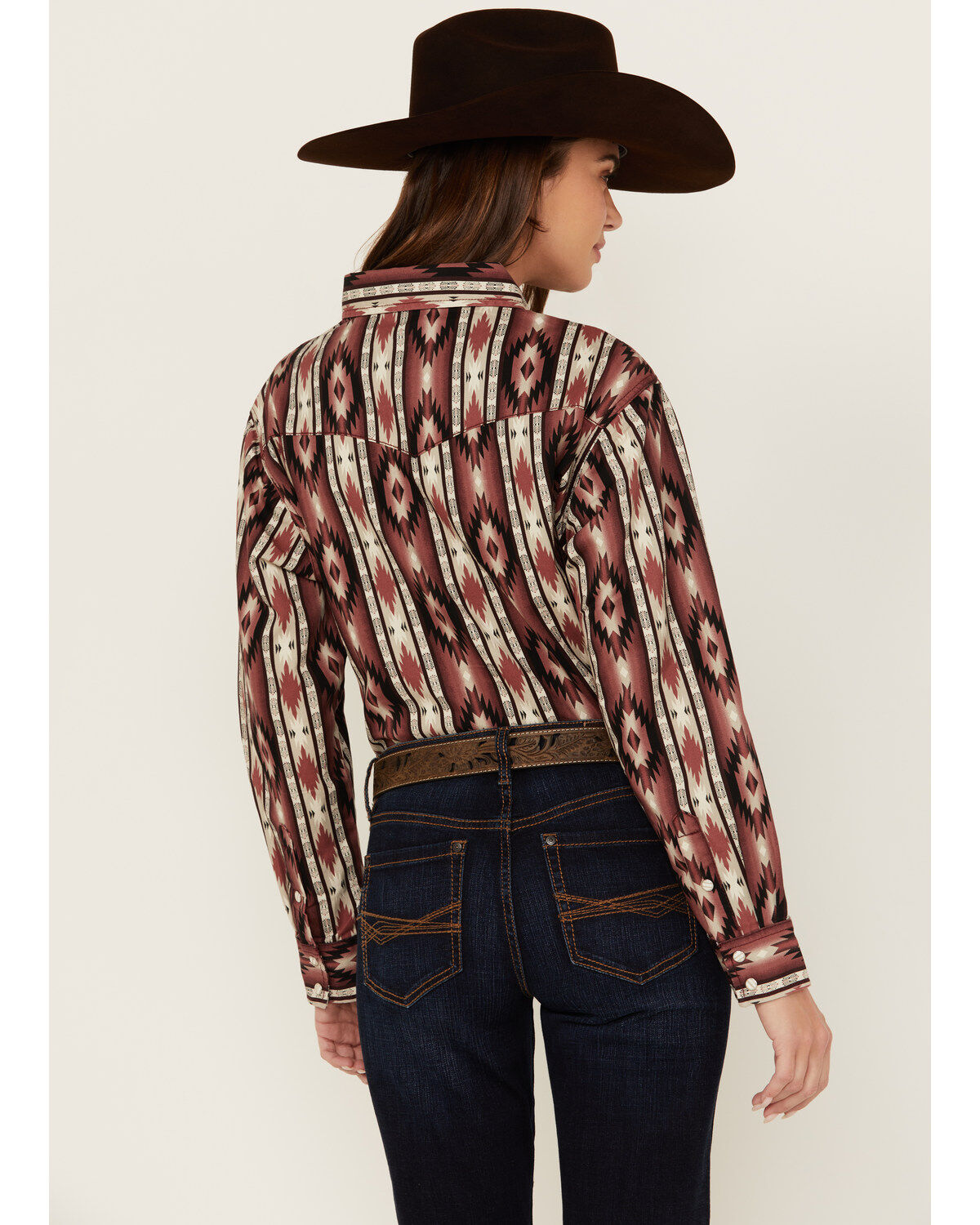Wrangler Retro Women's Southwestern Print Long Sleeve Pearl Snap Western Shirt