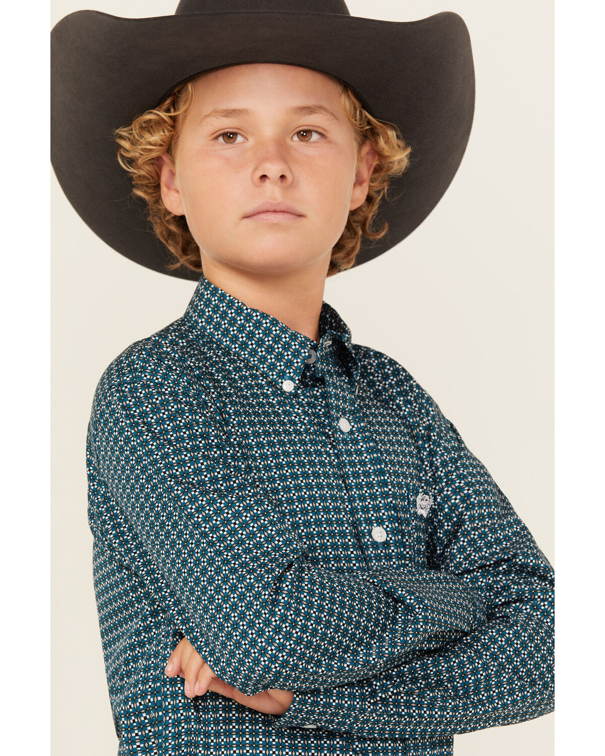 Cinch Boys' Geo Print Long Sleeve Button-Down Western Shirt