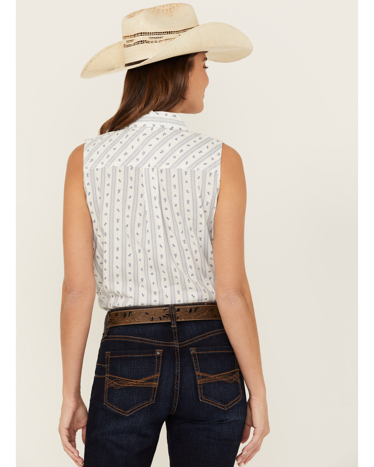 Ariat Women's Billie Jean Floral Striped Sleeveless Button-Down Western Shirt