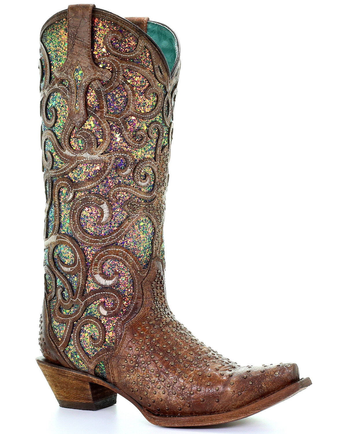 Corral Women's Cognac Glitter Inlay Western Boots - Snip Toe