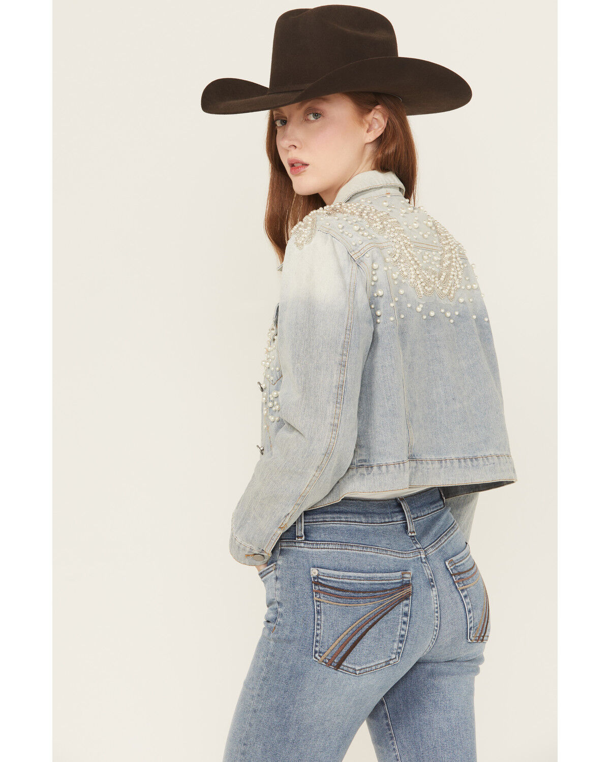 Saints & Hearts Women's Light Wash Embellished Denim Jacket