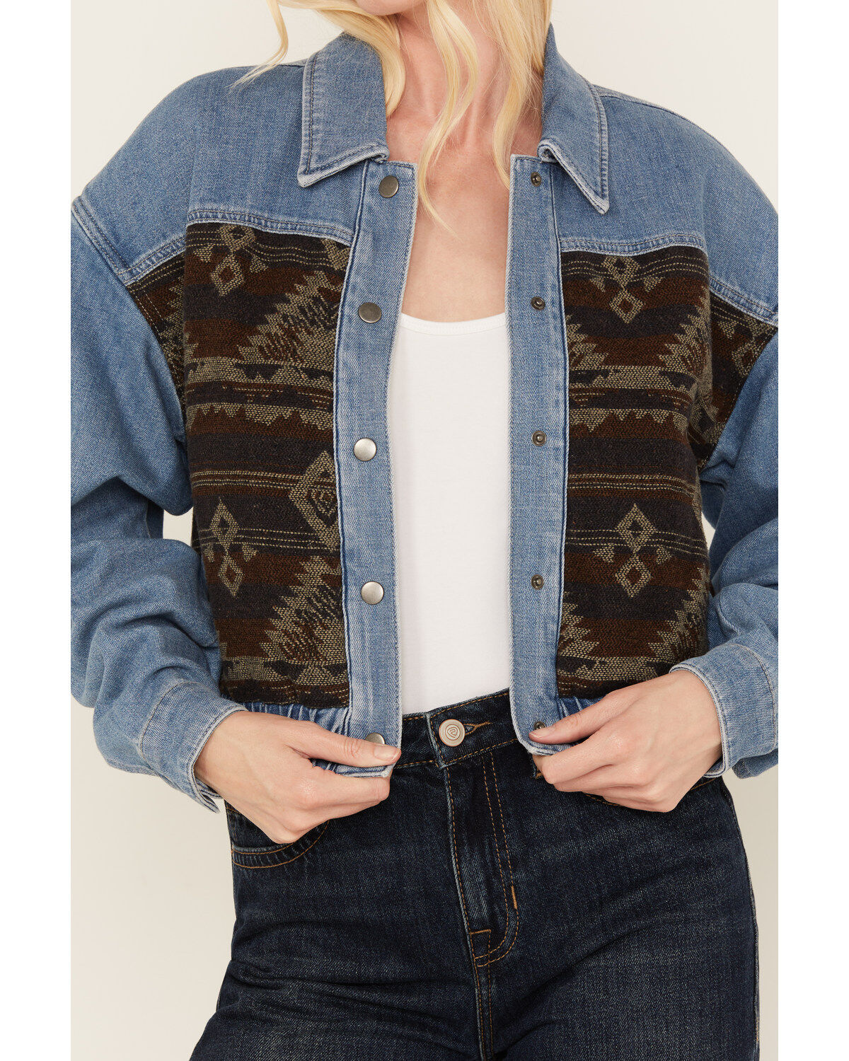 Cleo + Wolf Women's Medium Wash Denim and Blanket Jacket