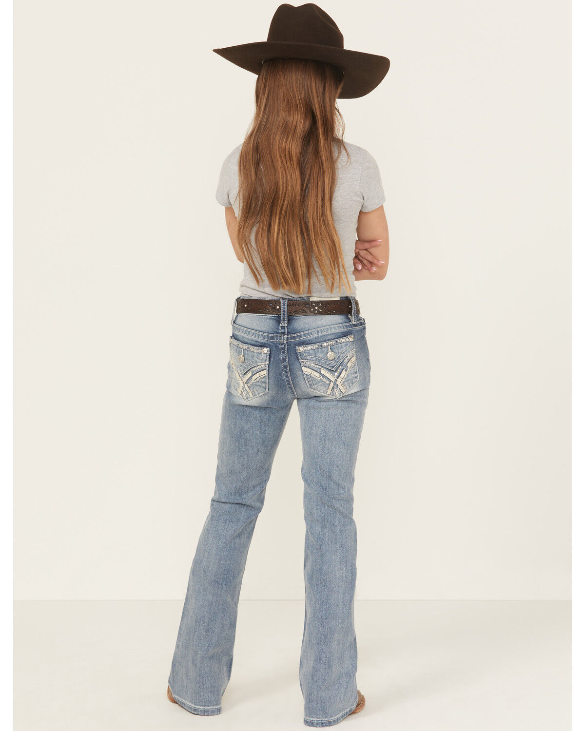 Miss Me Girls' Criss Cross Dark Wash Bootcut Stretch Denim Jeans