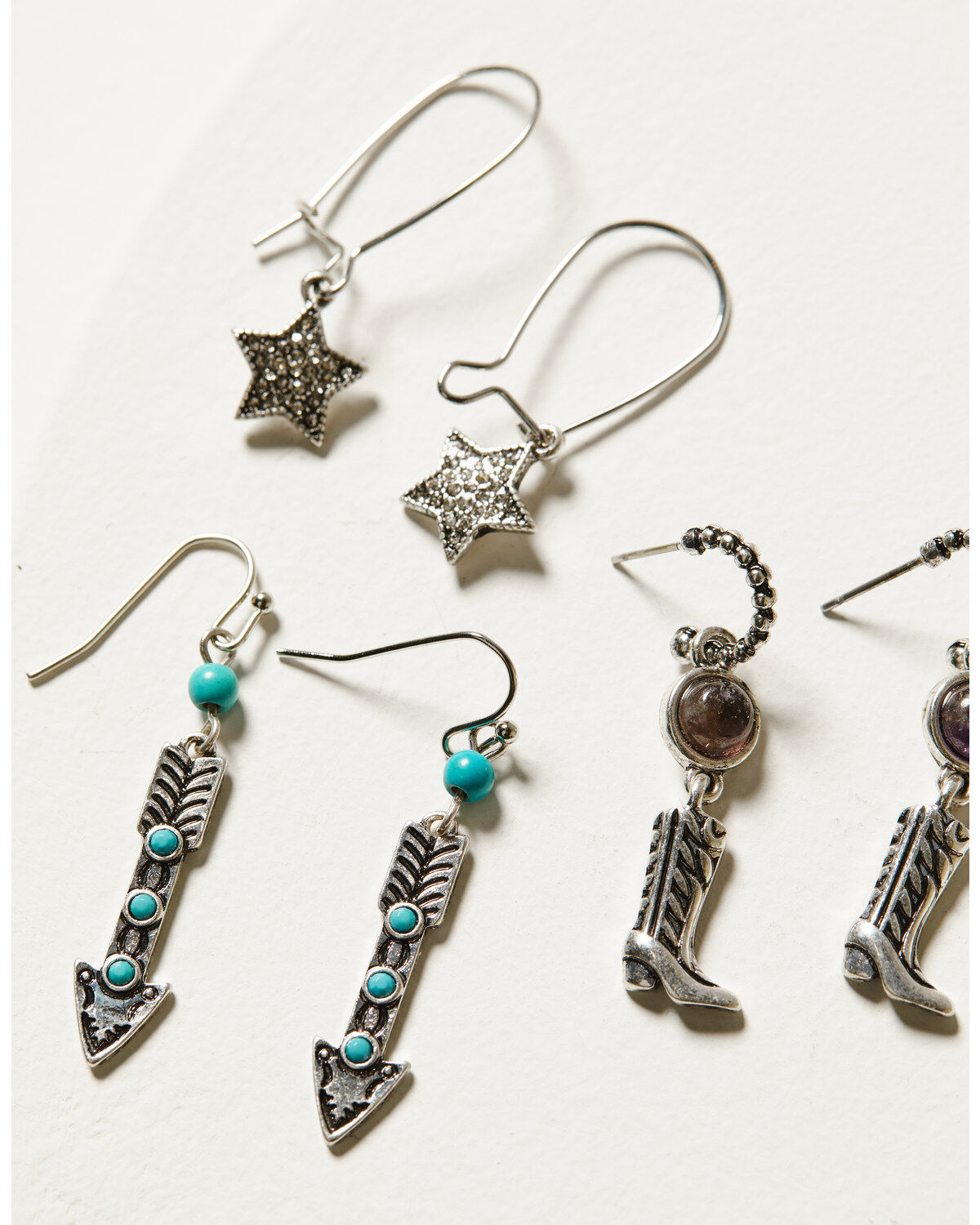 Shyanne Women's 3-Piece Silver Arrow Boot & Star Earrings Set