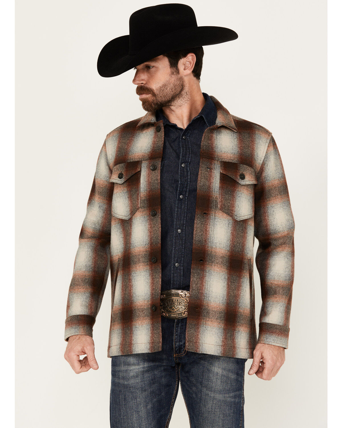 Pendleton Men's Lawson Ombre Plaid Print Long Sleeve Button-Down Shirt Jacket