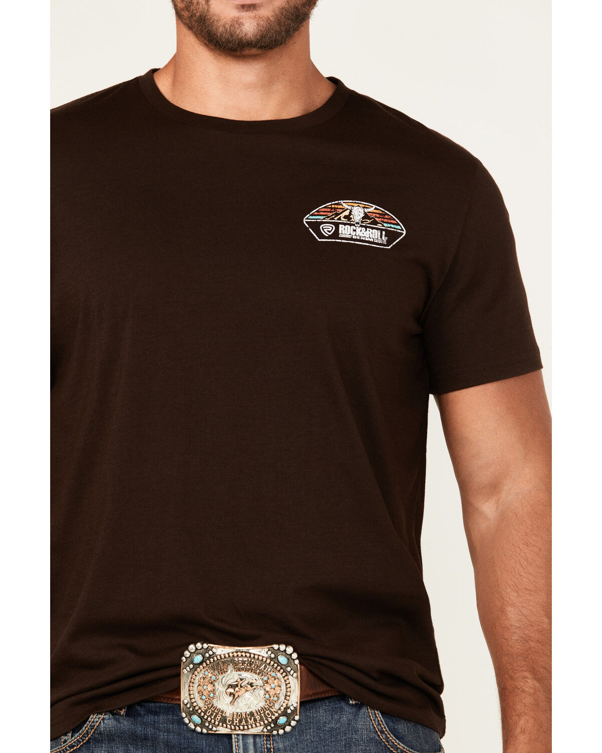 Rock & Roll Denim Men's Long Horn Short Sleeve Graphic T-Shirt