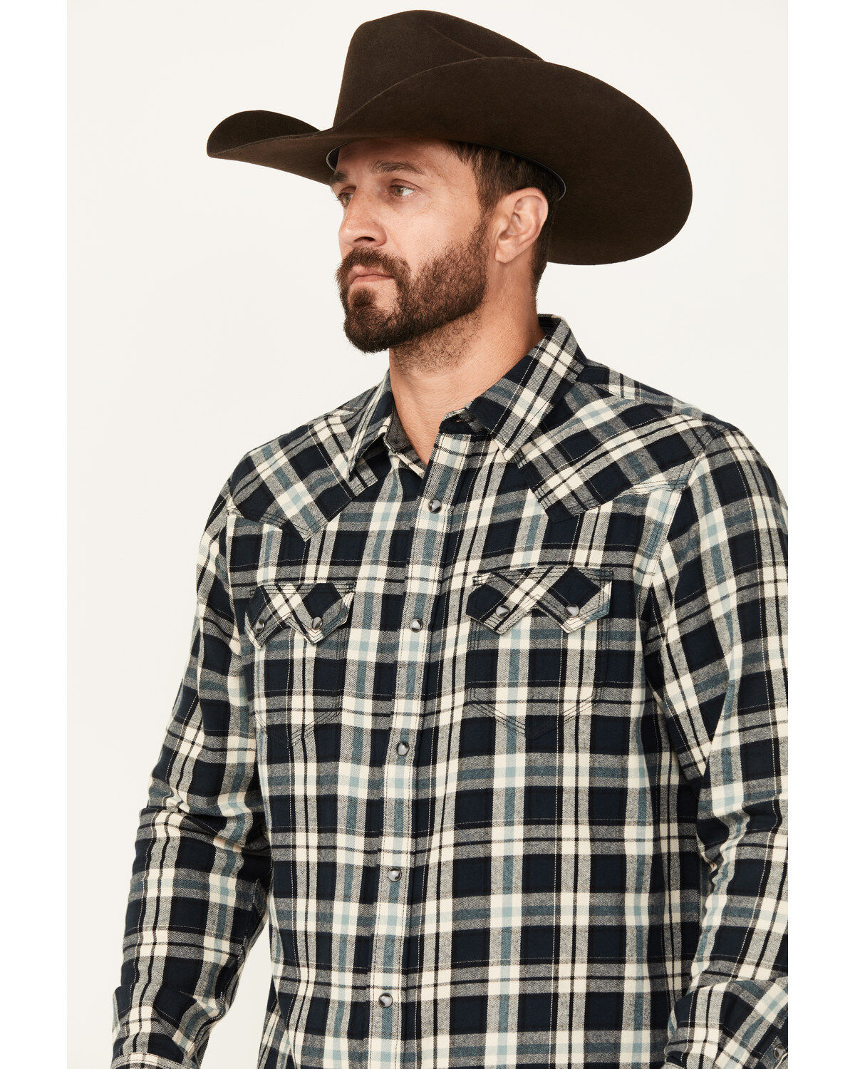 Moonshine Spirit Men's Acoustic Plaid Print Long Sleeve Snap Western Shirt