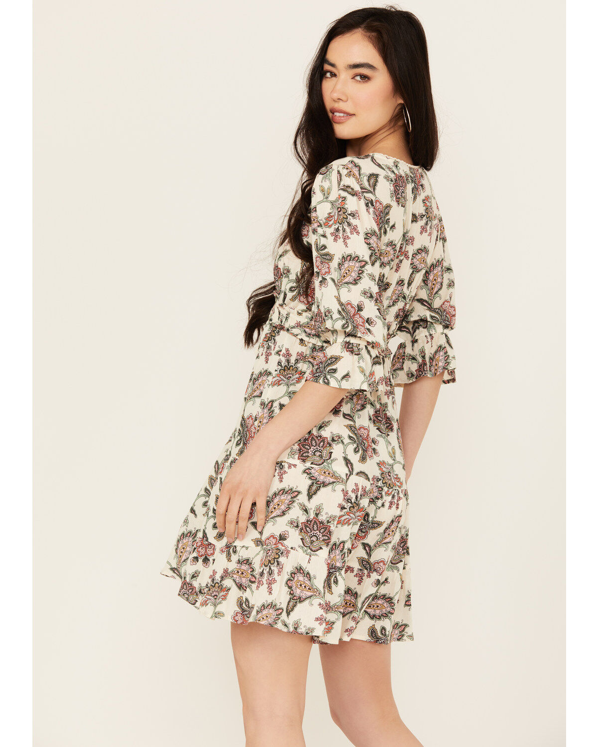 Wild Moss Women's Printed Crochet Trim Mini Dress