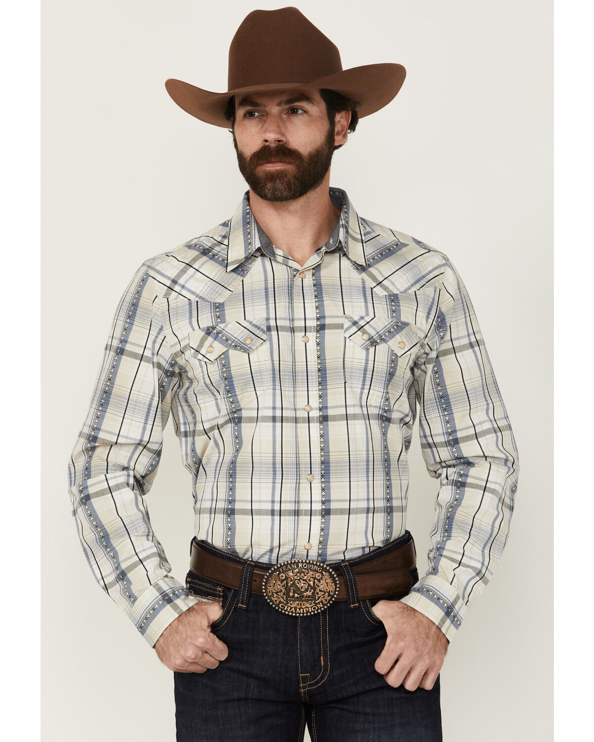 Cody James Men's Western Wind Plaid Print Long Sleeve Snap Western Shirt
