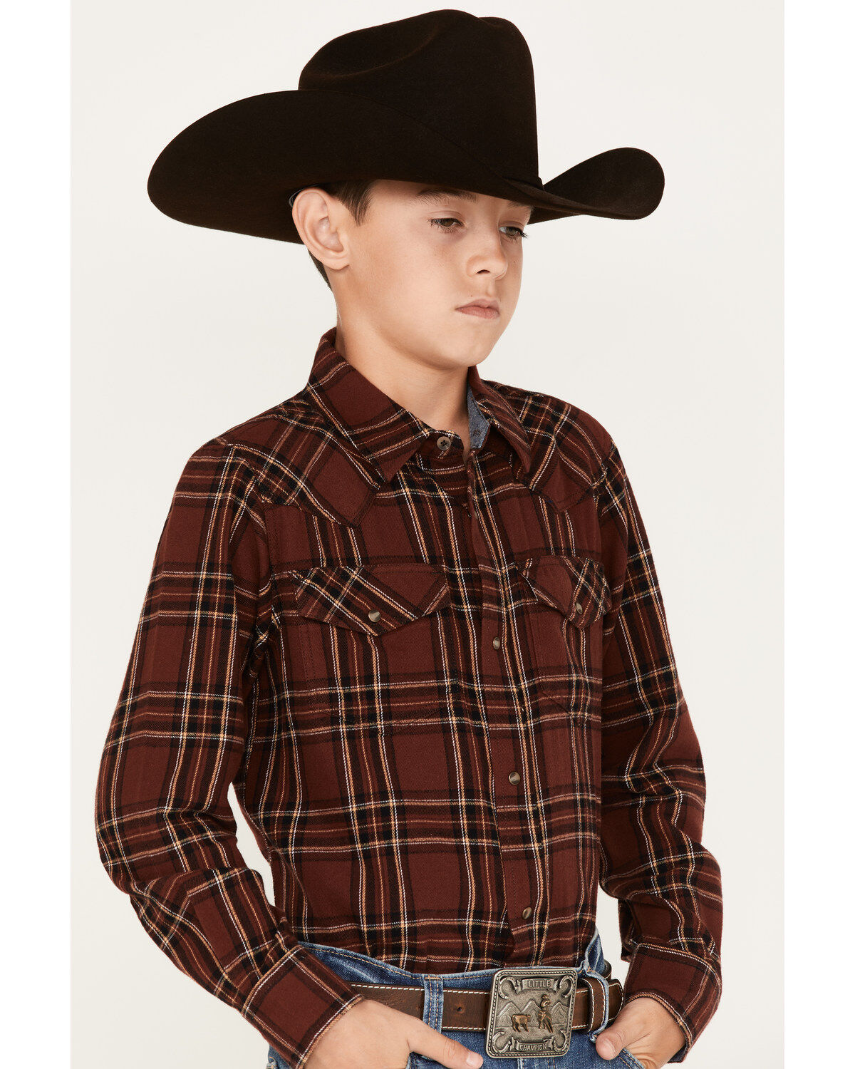 Cody James Boys' Plaid Print Long Sleeve Snap Flannel Shirt