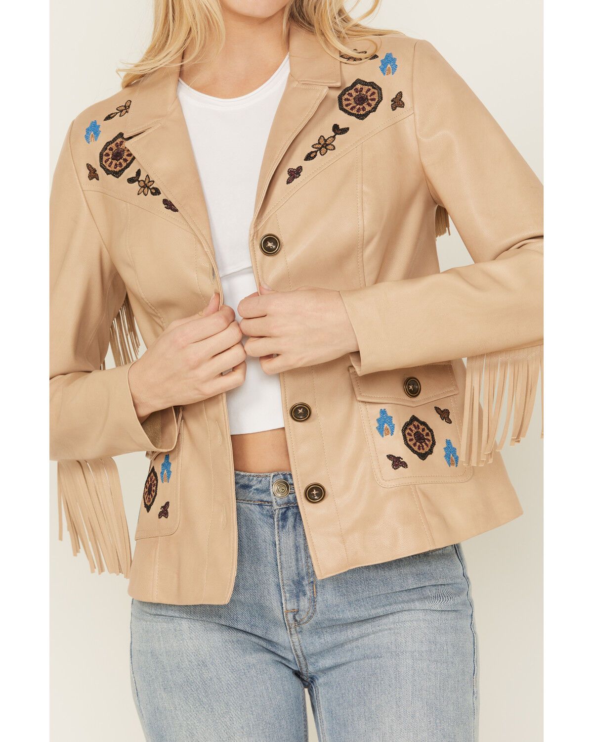 Shyanne Women's Embroidered Faux Leather Jacket