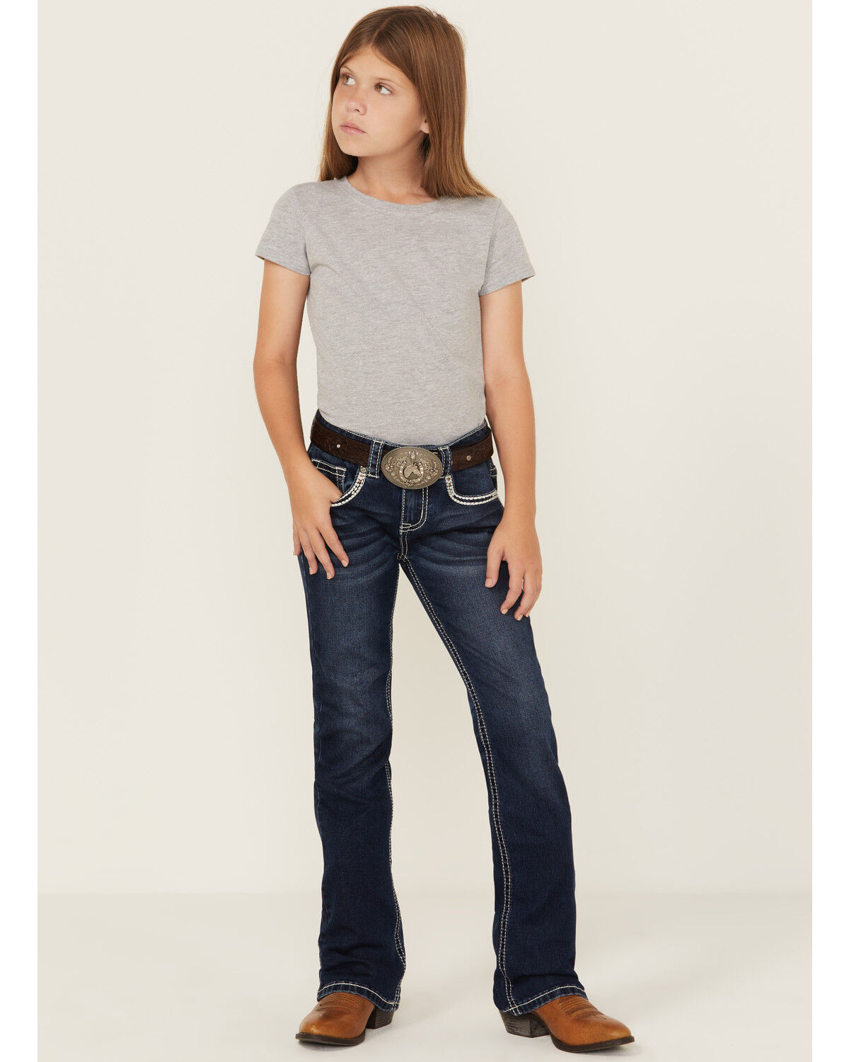 Shyanne Girls' Dark Wash Horseshoe Pocket Bootcut Stretch Denim Jeans