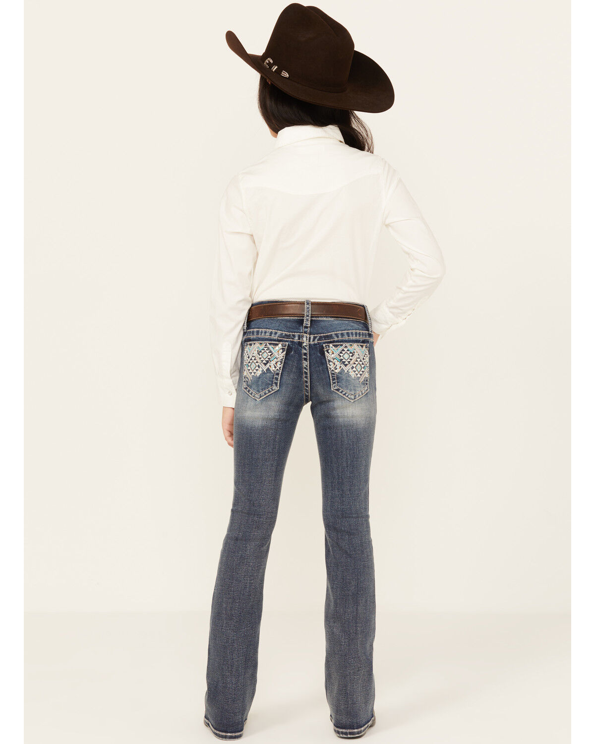 Grace in LA Girls' Medium Wash Mid Rise Southwestern Bootcut Jeans