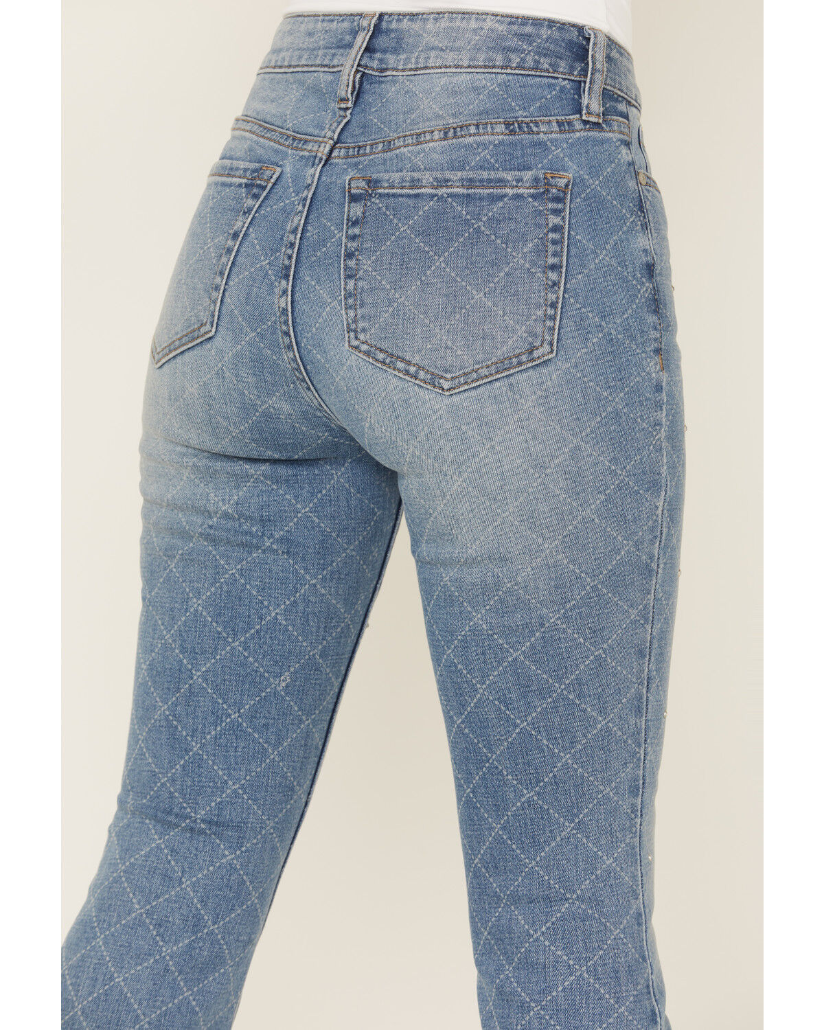 Shyanne Women's Caspian Medium Wash Embellished High Rise Flare Stretch Denim Jeans