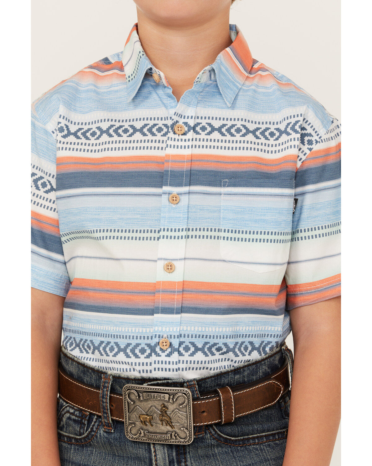 GROM Boys' Mesa Striped Short Sleeve Button Down Shirt