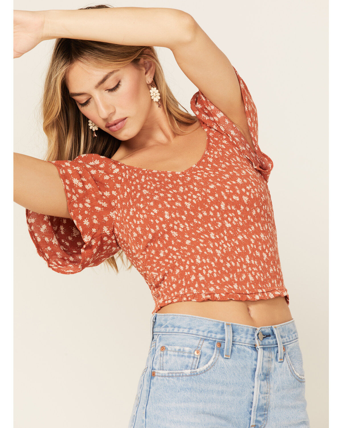 Beyond The Radar Women's Floral Print Smocked Top