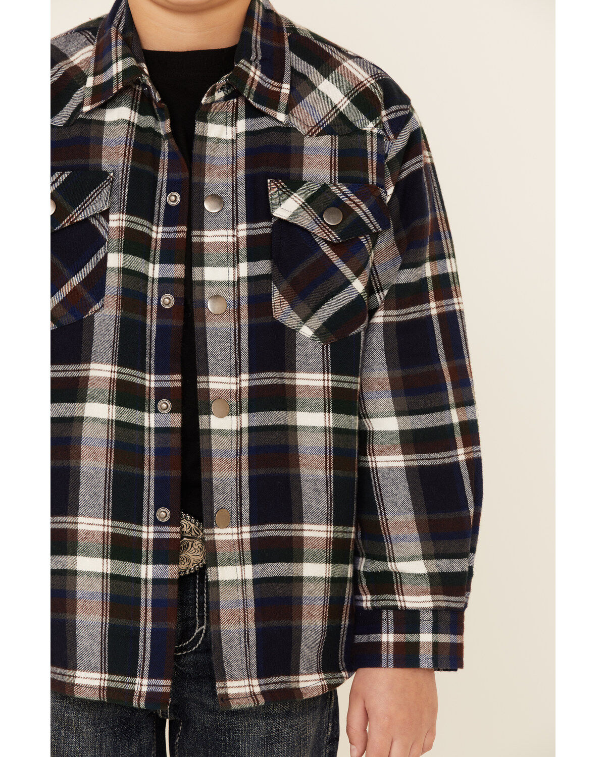 Roper Boys' Plaid Long Sleeve Snap Western Flannel Shirt