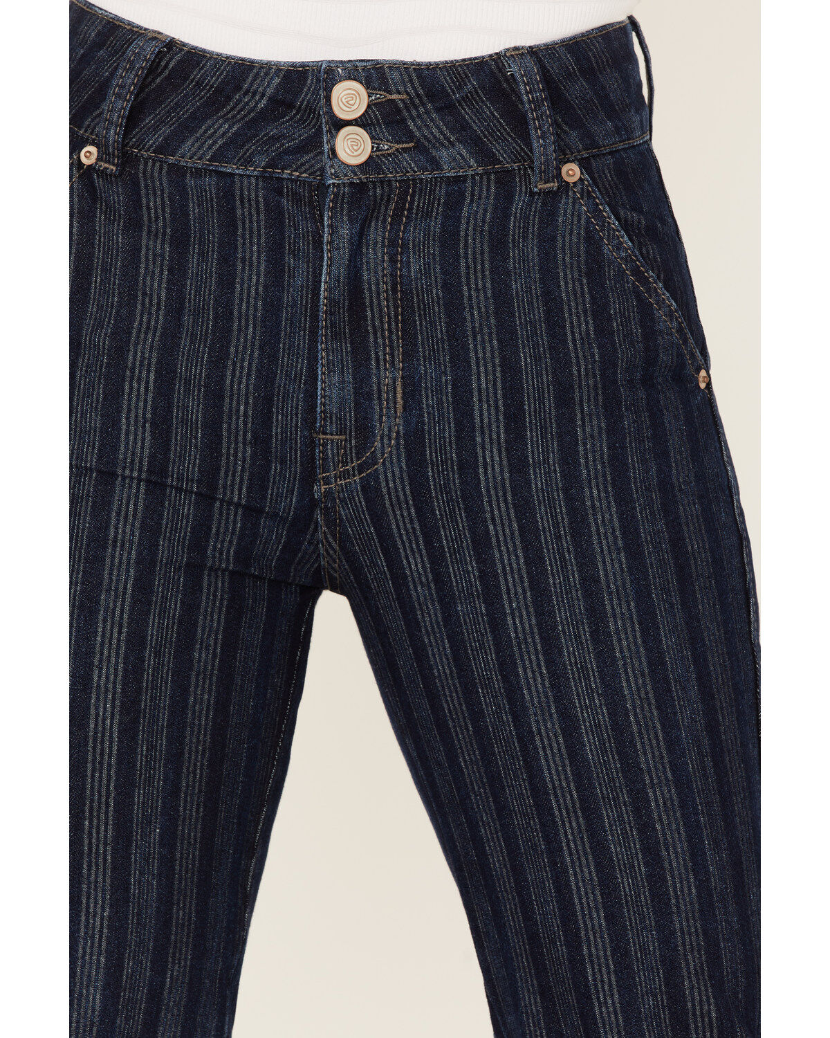 Rock & Roll Denim Women's Stripe Jacquard Dark Wash High Rise Flare Trouser Jeans