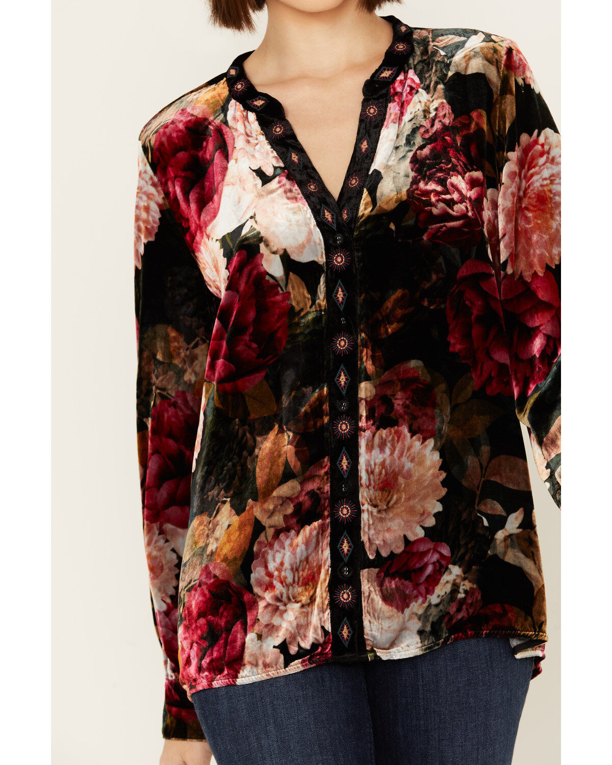 Johnny Was Women's Rose Floral Velvet Long Sleeve Shirt