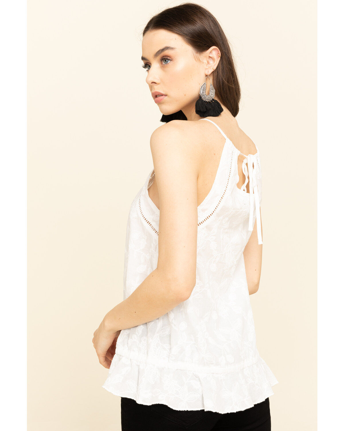 Rock & Roll Denim Women's Ivory Floral Embroidered Halter Top