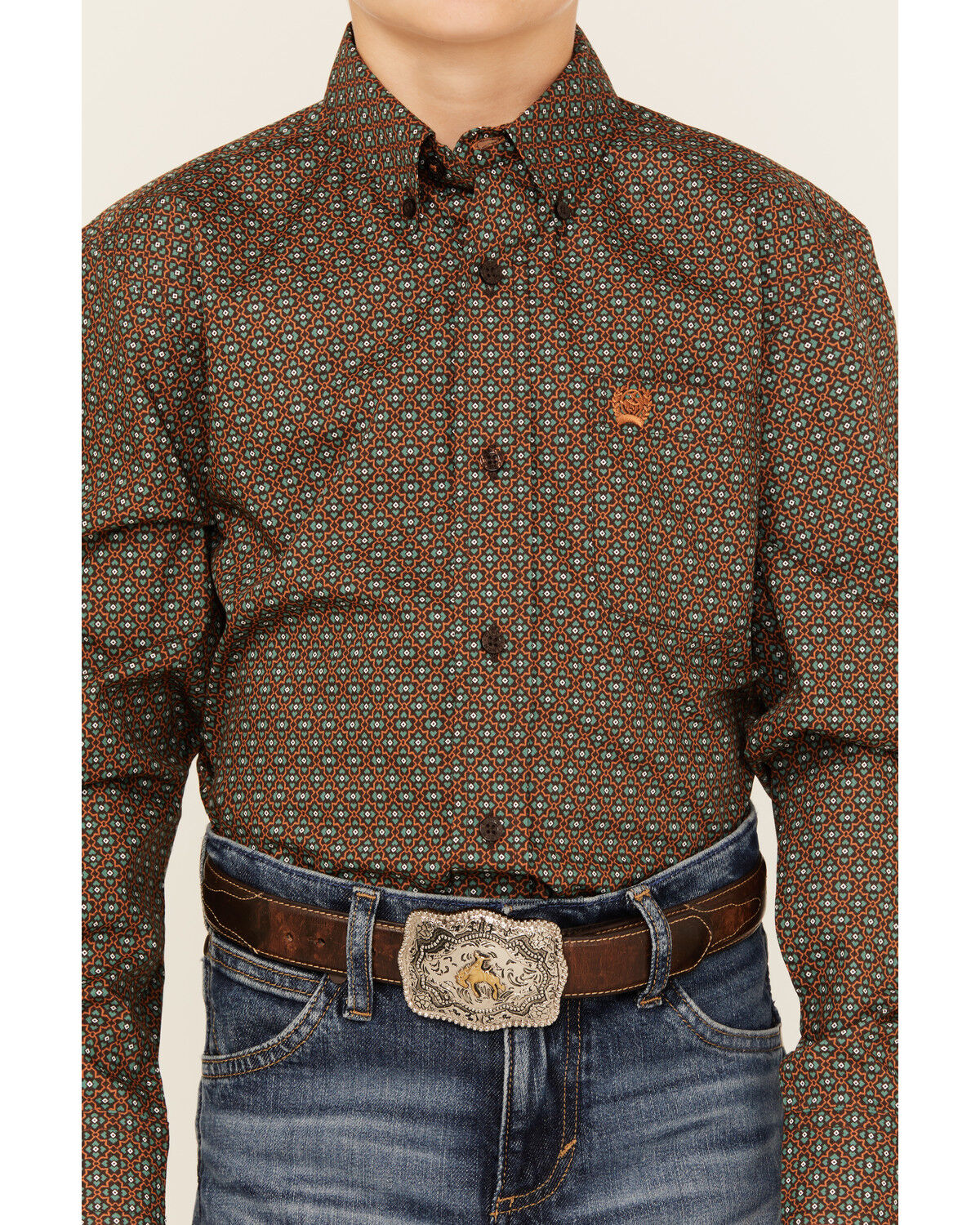 Cinch Boys' Geo Print Long Sleeve Button-Down Western Shirt