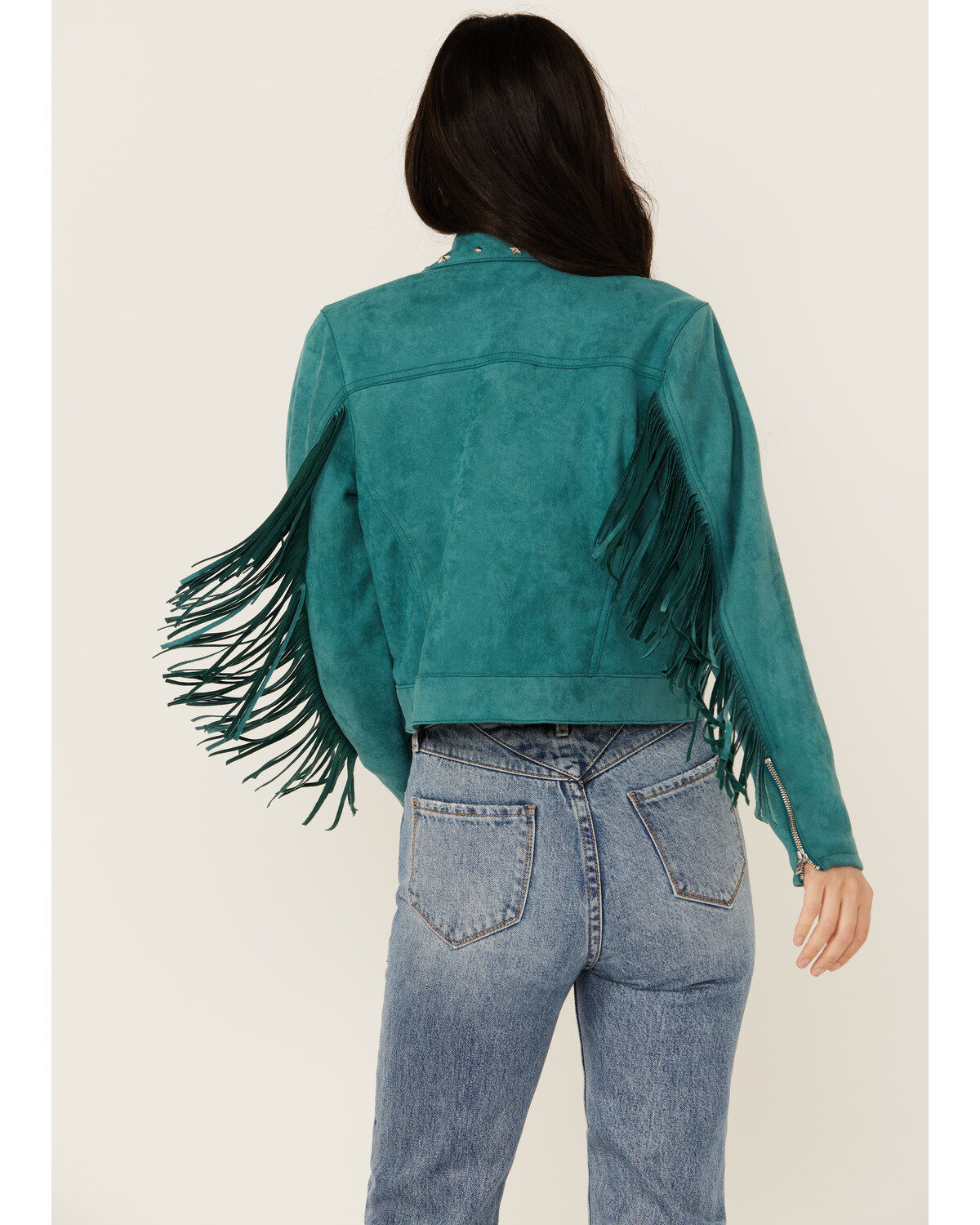 Rock & Roll Denim Women's Faux Suede Moto Fringe Jacket