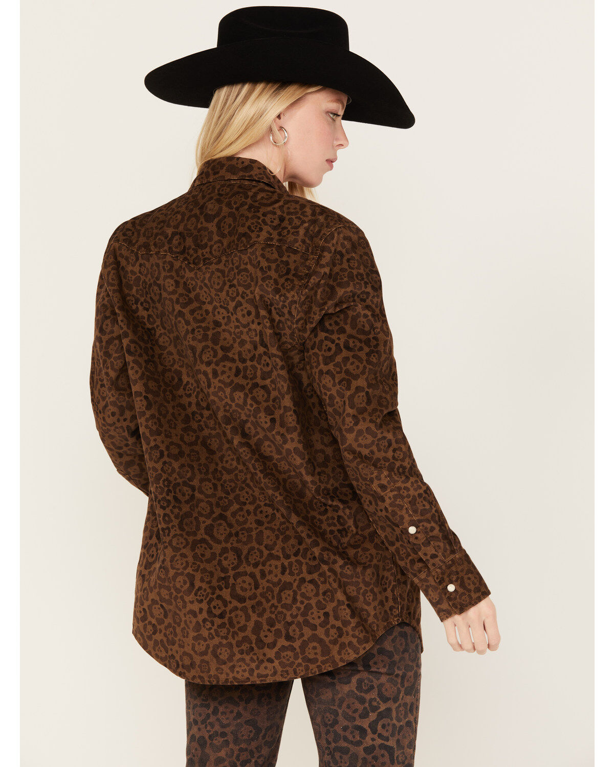 Wrangler X Fender Women's Leopard Print Long Sleeve Snap Shirt