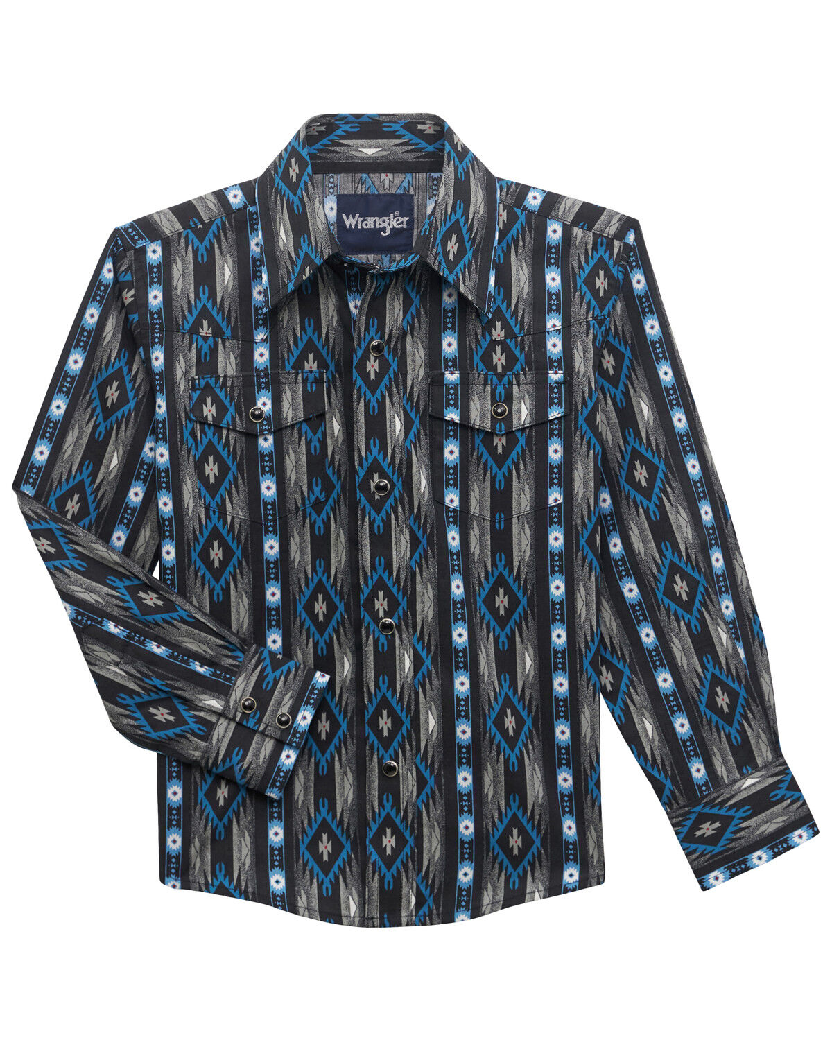 Wrangler Boys' Checotah Southwestern Striped Print Long Sleeve Snap Western Shirt