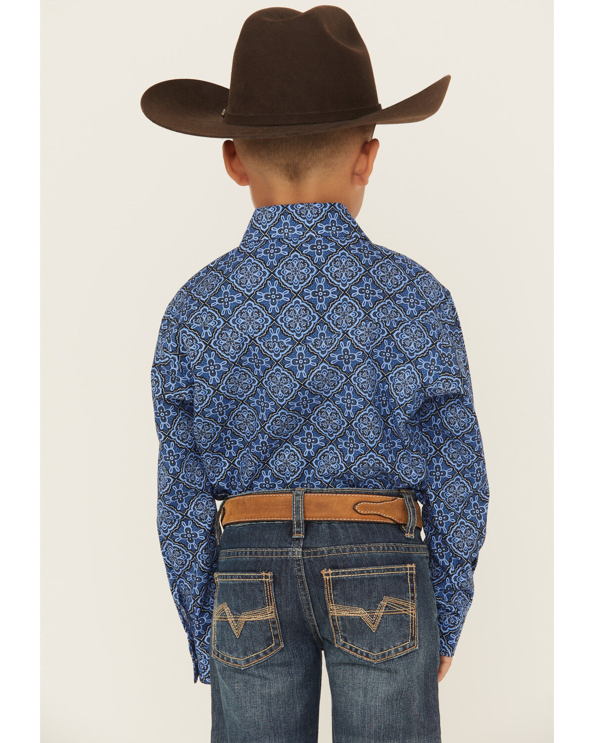 Roper Boys' Medallion Print Long Sleeve Snap Western Shirt