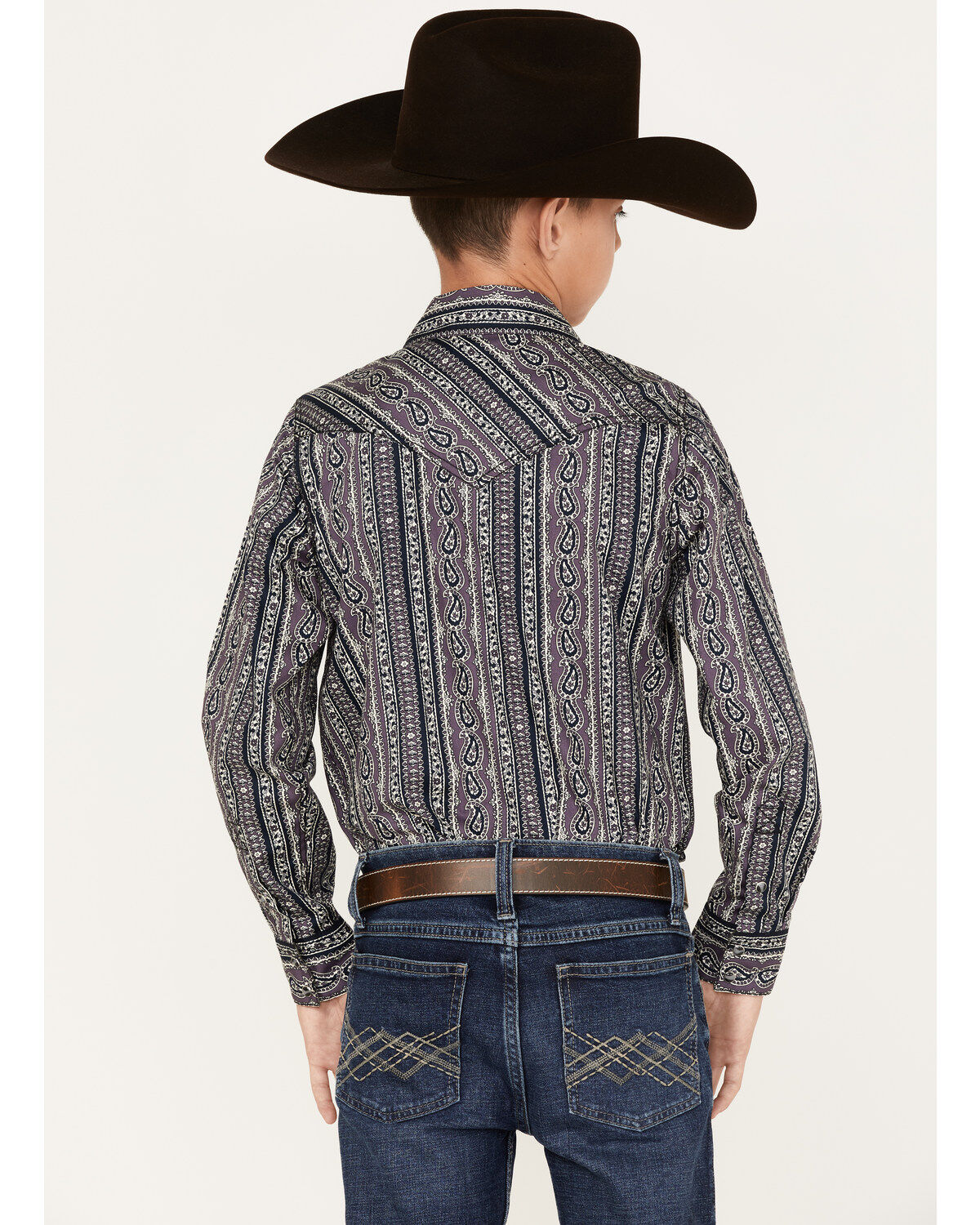 Cody James Boys' Paisley Stripe Print Long Sleeve Snap Western Shirt