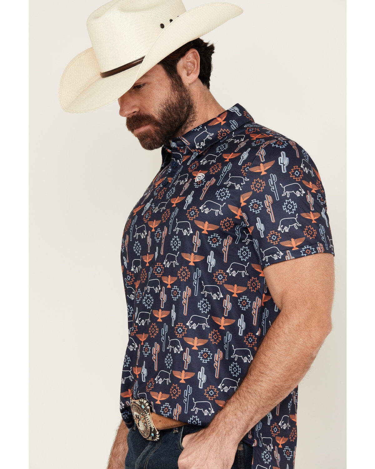 Rock & Roll Denim Men's Conversational Print Short Sleeve Polo Shirt