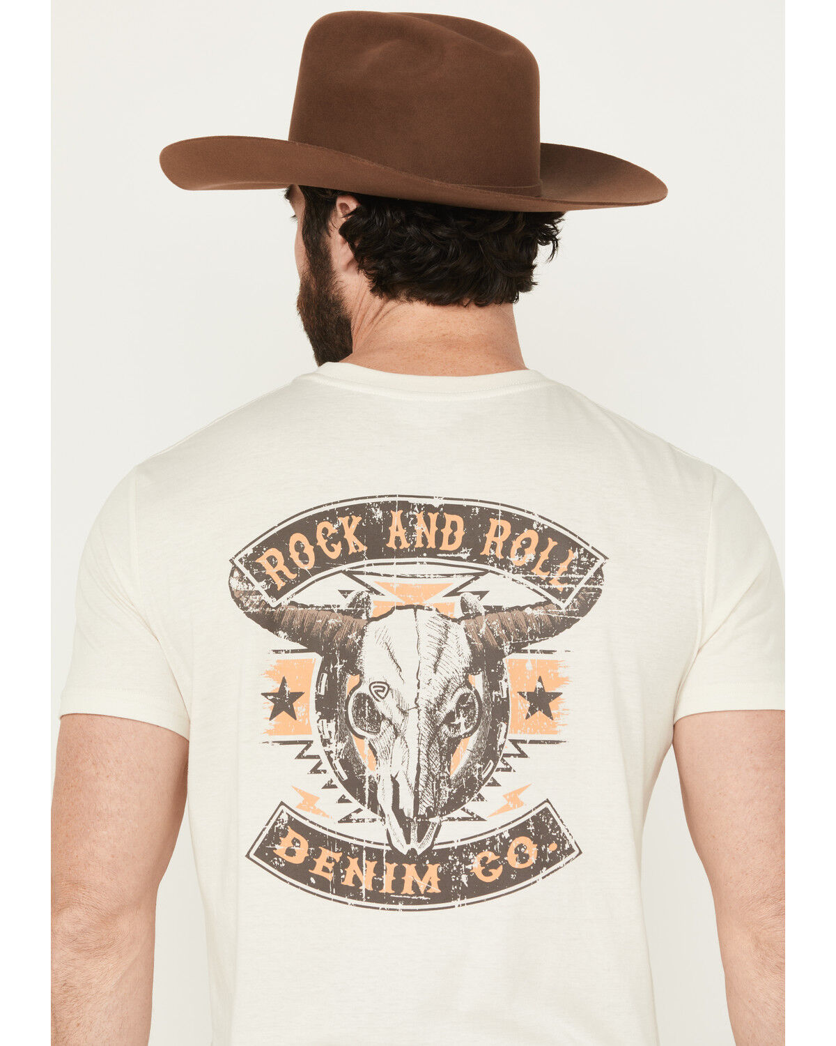 Rock & Roll Denim Men's Longhorn Skull Short Sleeve Graphic T-Shirt