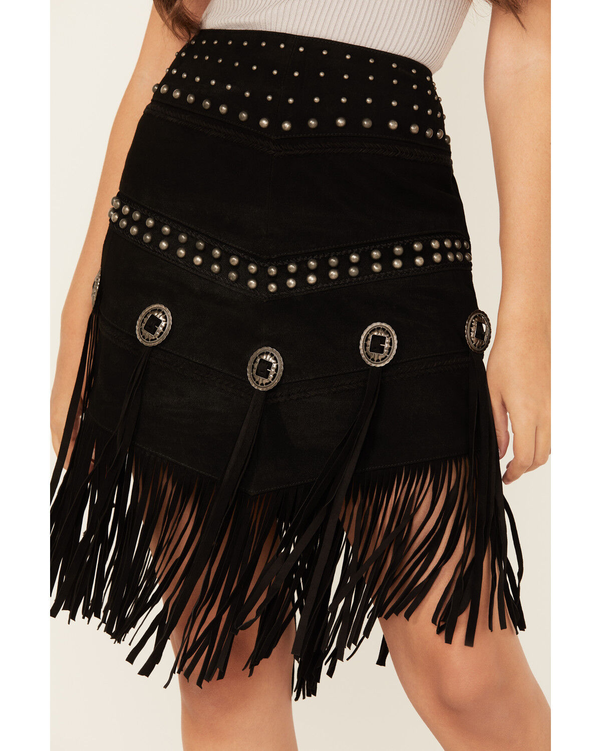 Scully Women's Fringe Concho Studded Suede Skirt