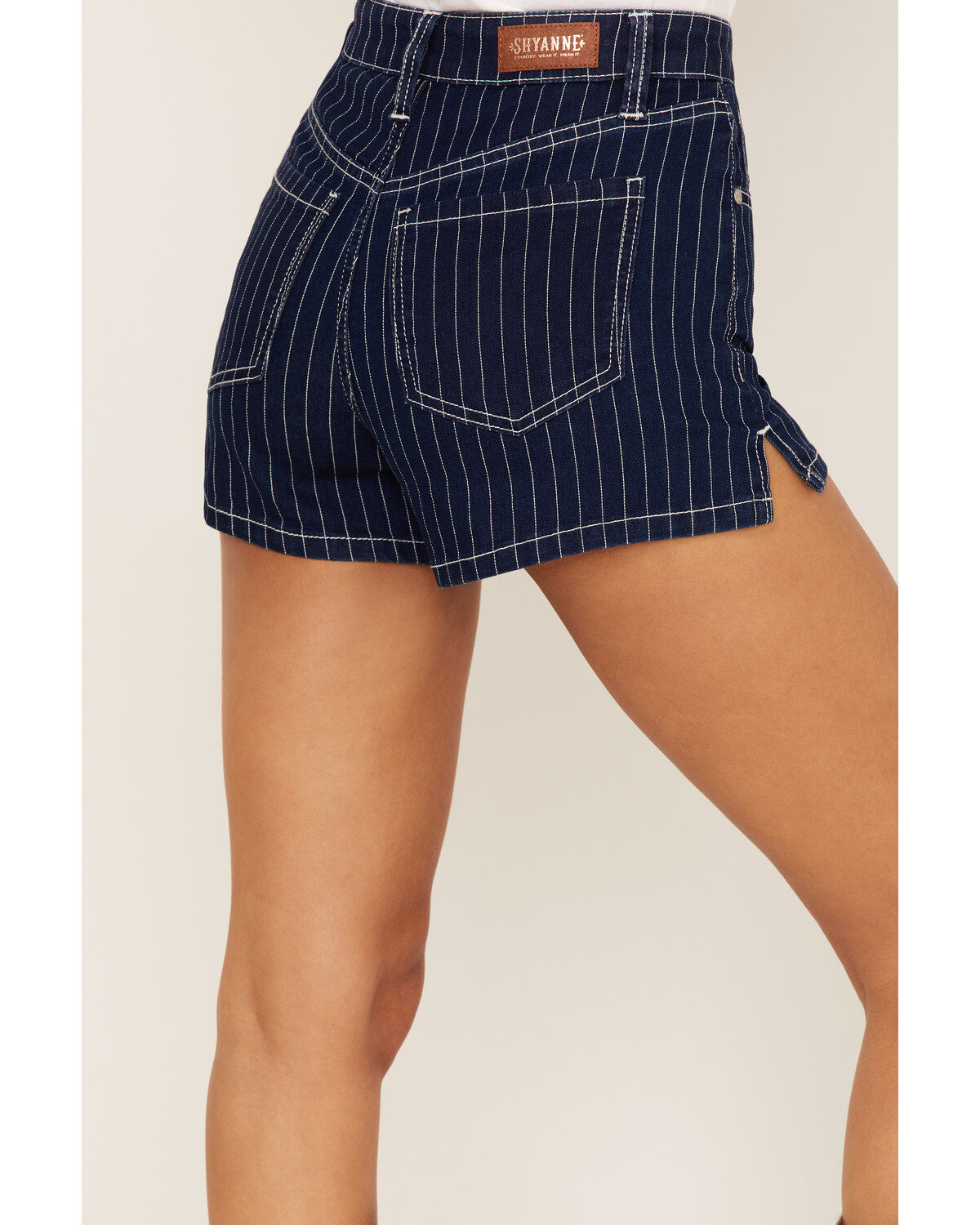 Shyanne Women's Dark Wash High Rise Retro Stripe Shorts