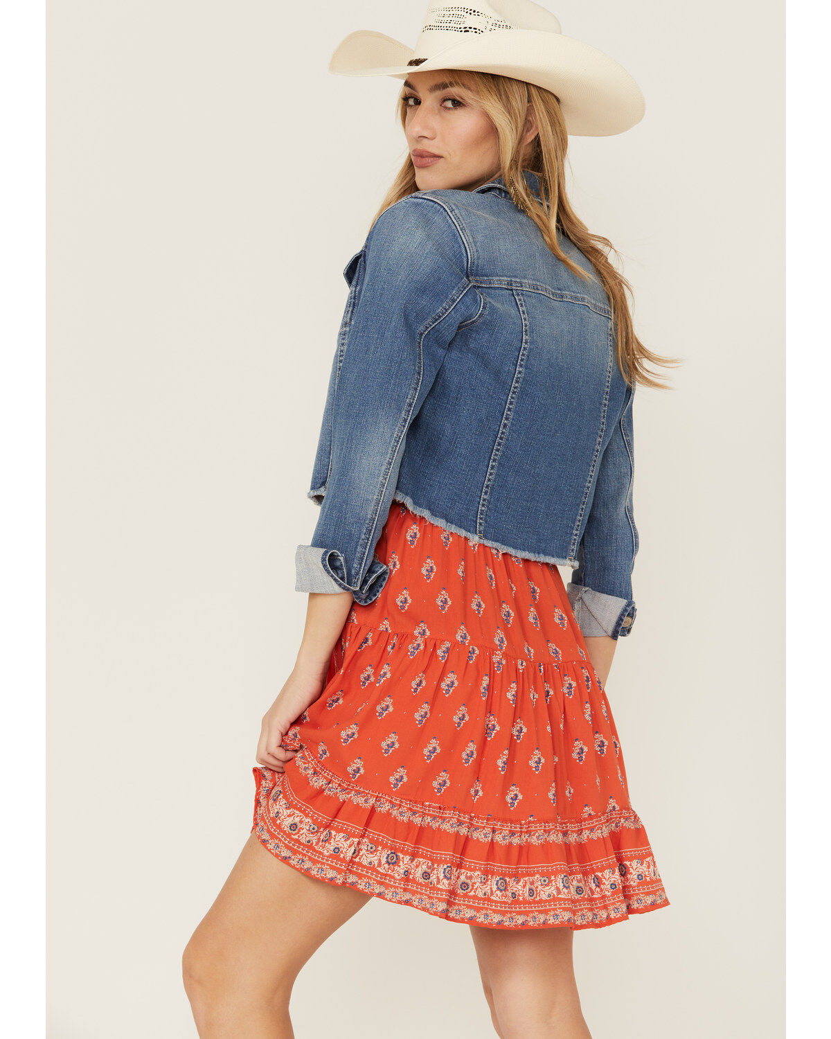 Shyanne Women's Light Denim Cropped Fray Jacket