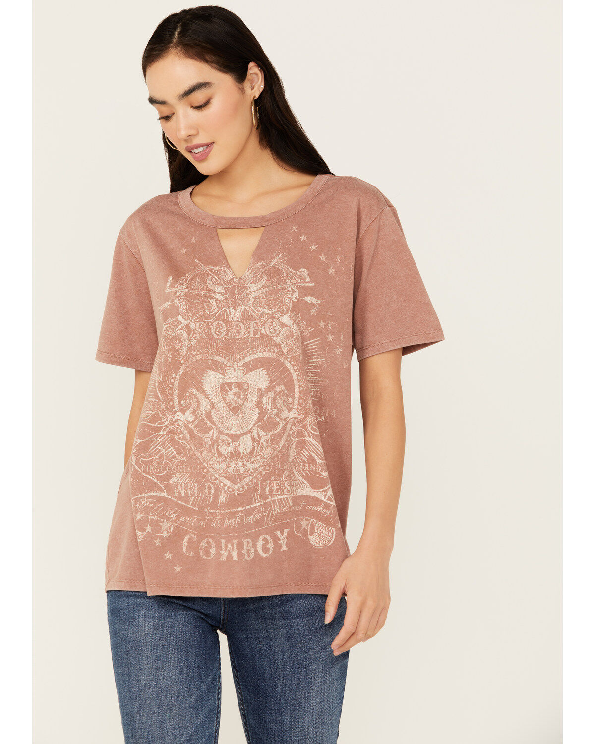 Blended Women's Rodeo Cowboy Cutout Short Sleeve Graphic Tee